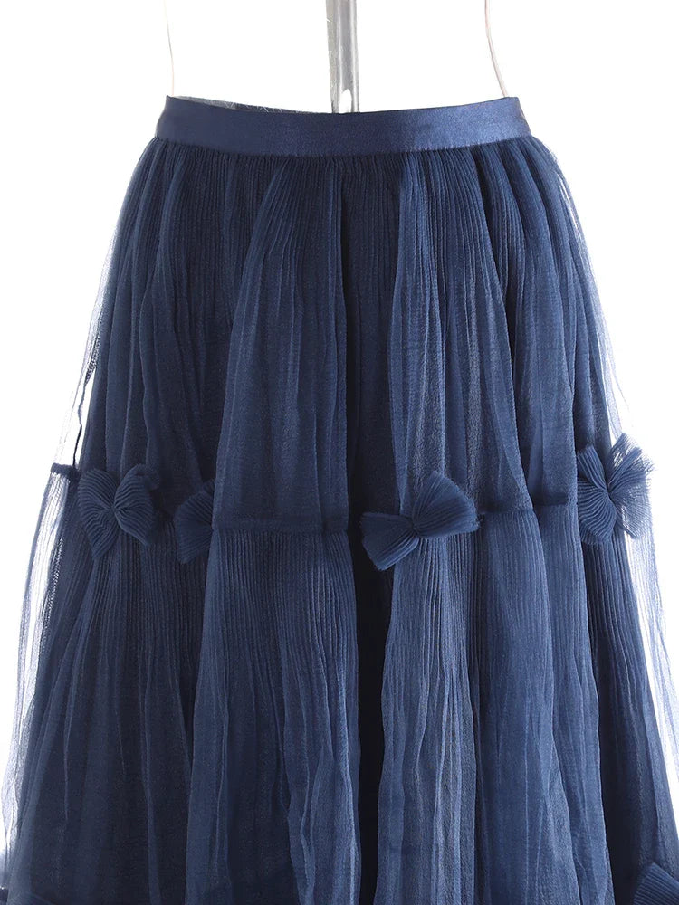 Luxe Pleated Tulle Midi Skirt