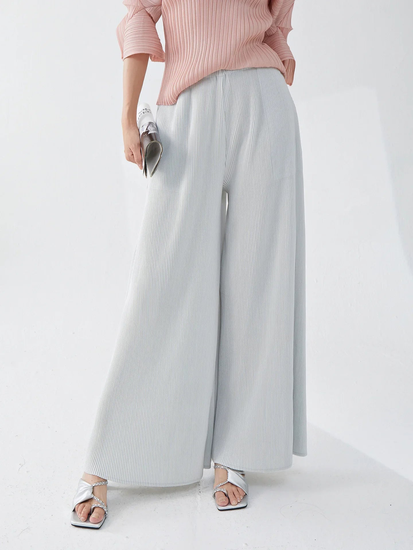 Luxury Plisse Wide-Leg Trousers