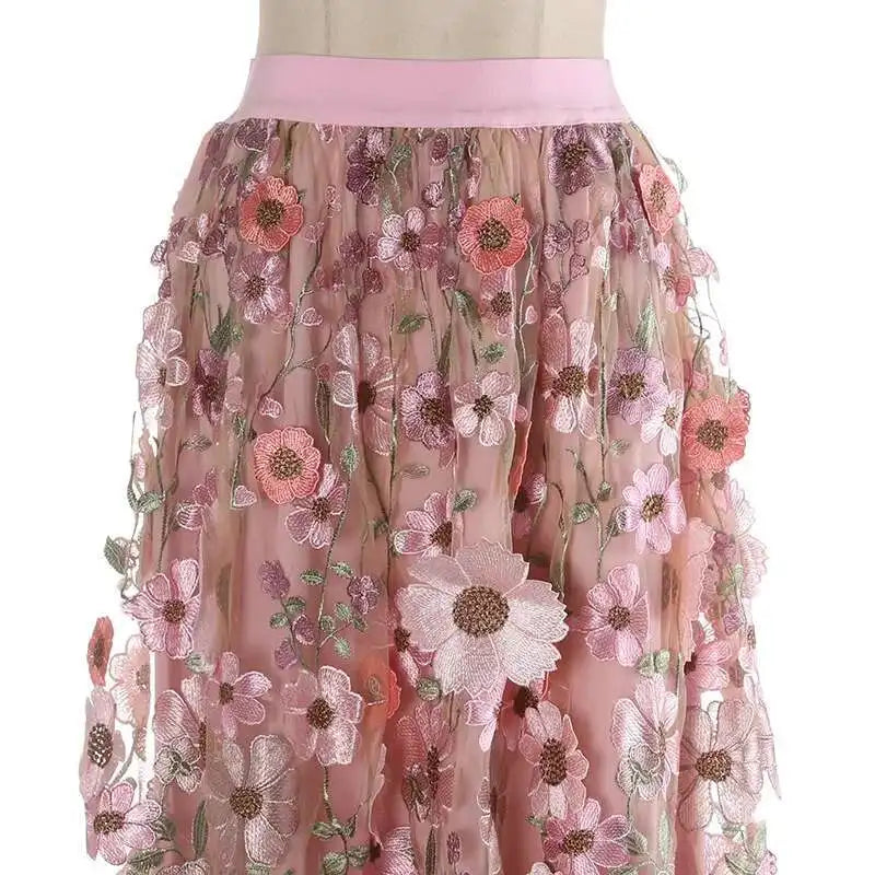 Luxury Floral Stretchy-Waist Skirt