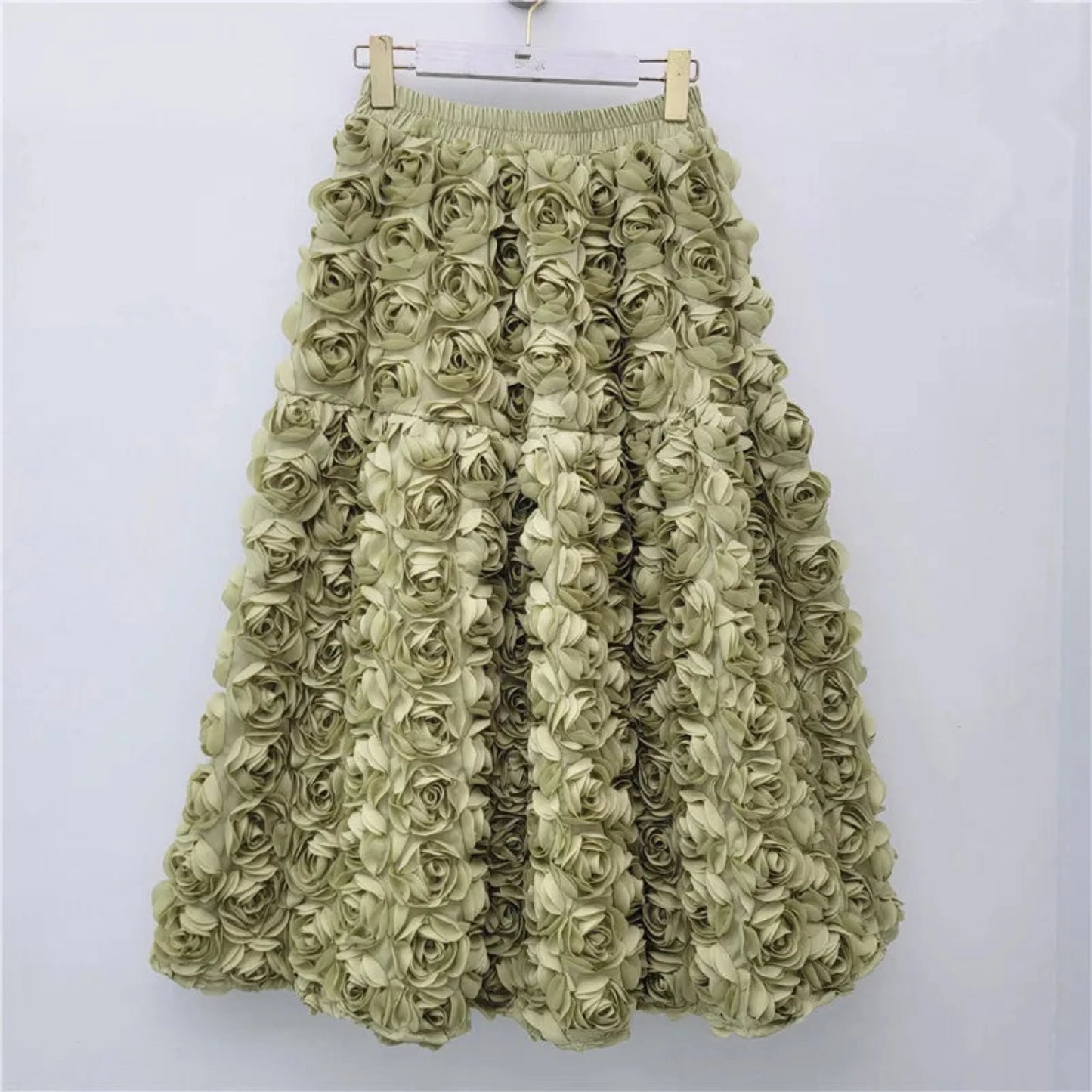 Rose Tulle Romantic Flared Midi Skirt