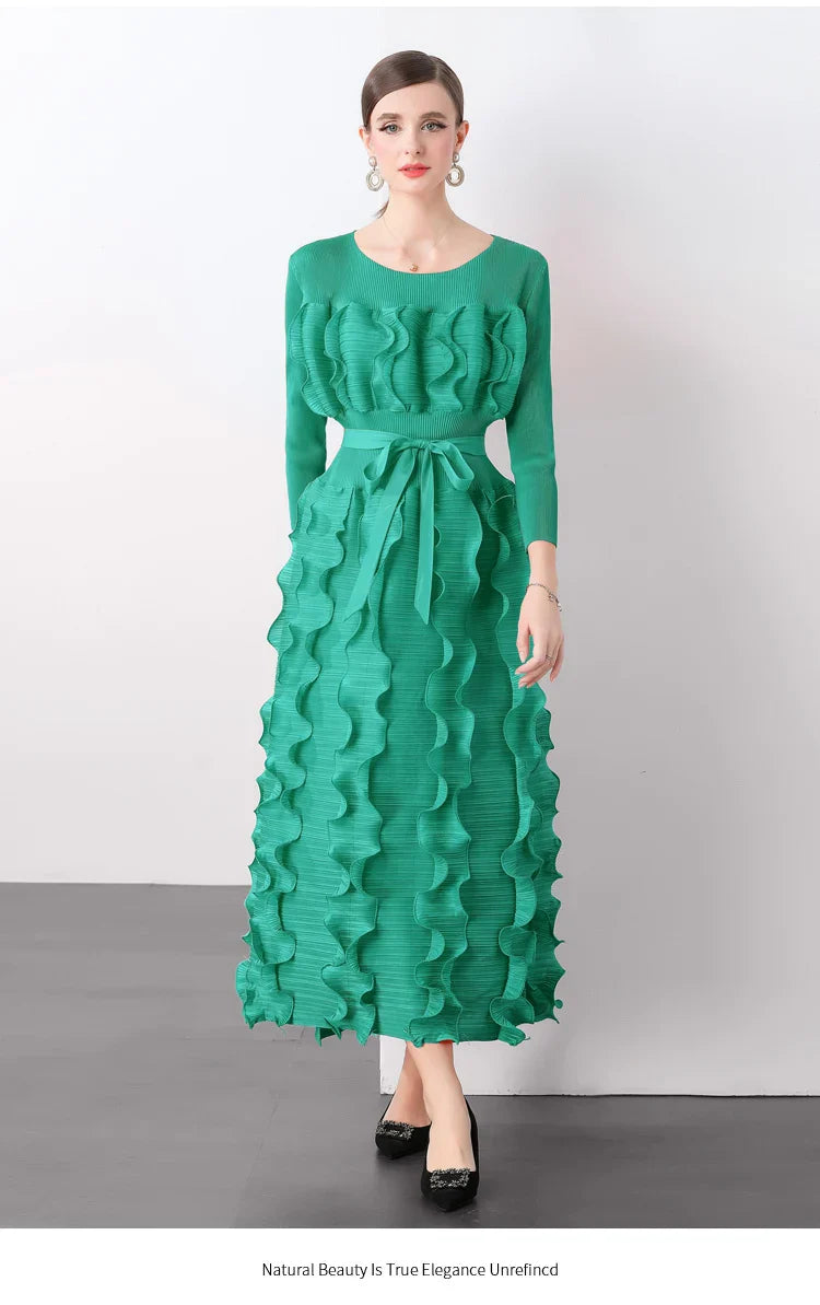 Chic Plissé Pleated Midi Dress
