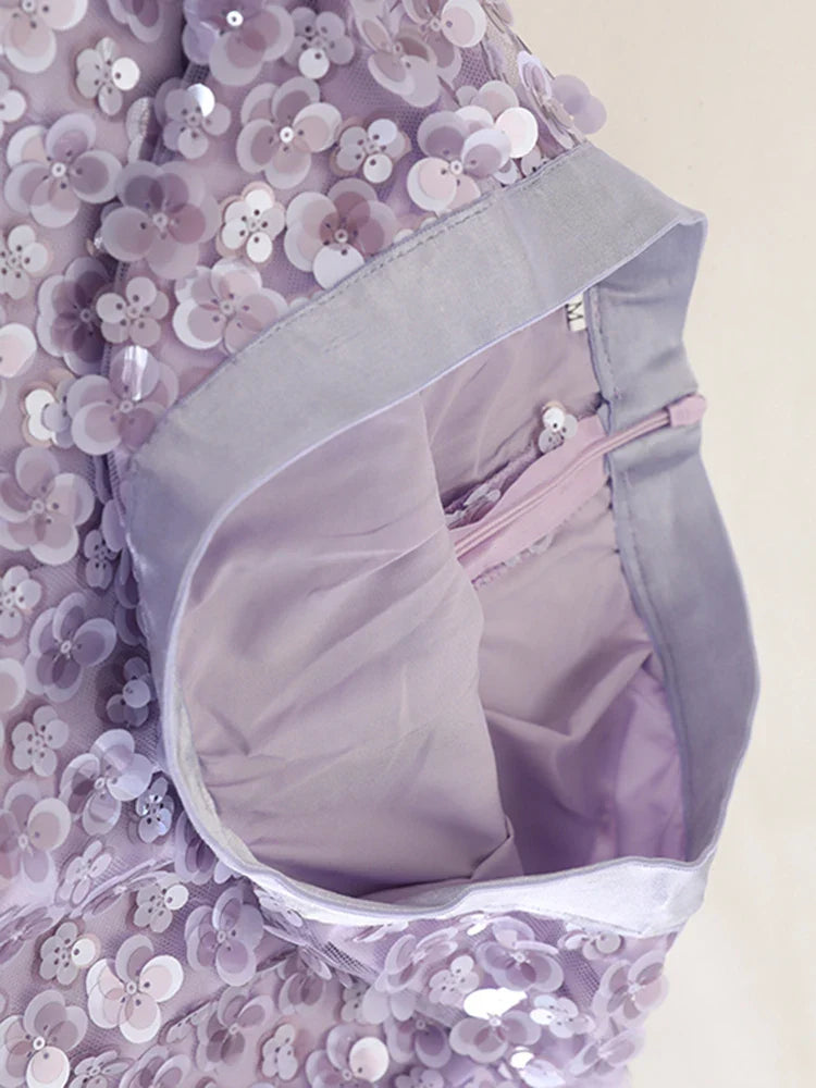 Floral Sequin Pull-On Midi Skirt