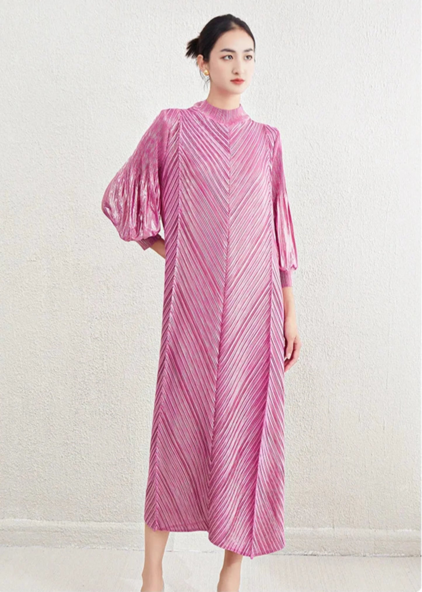 Luxe Pleated Bishop Sleeve Dress