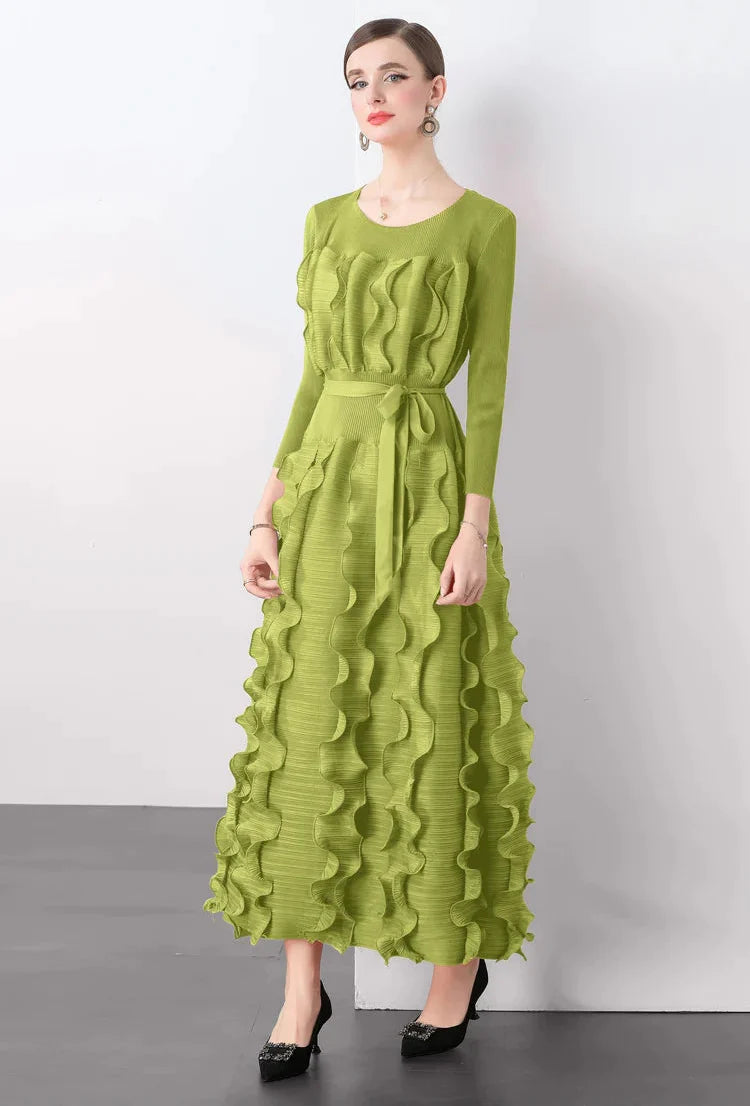 Luxe Plissé Modest Ruffle Dress