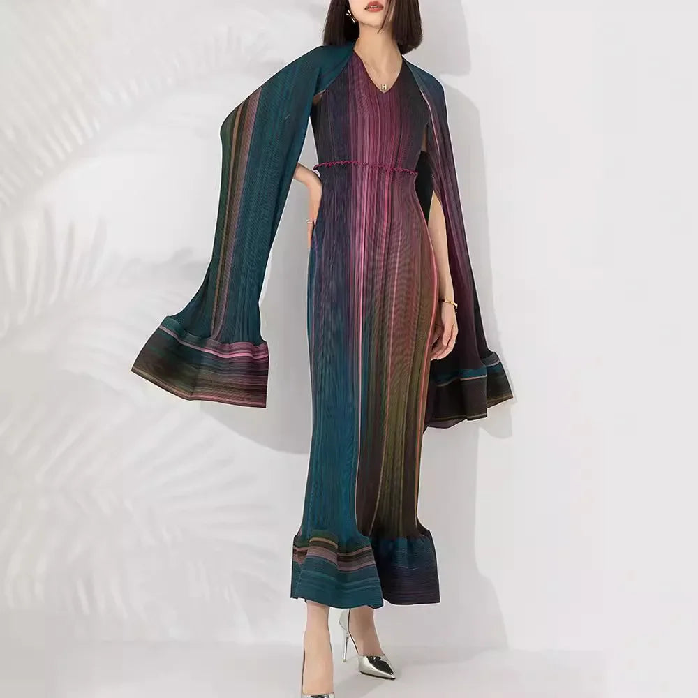 Women's Chic Pleated Sleeveless Midi Dress & Shawl Set