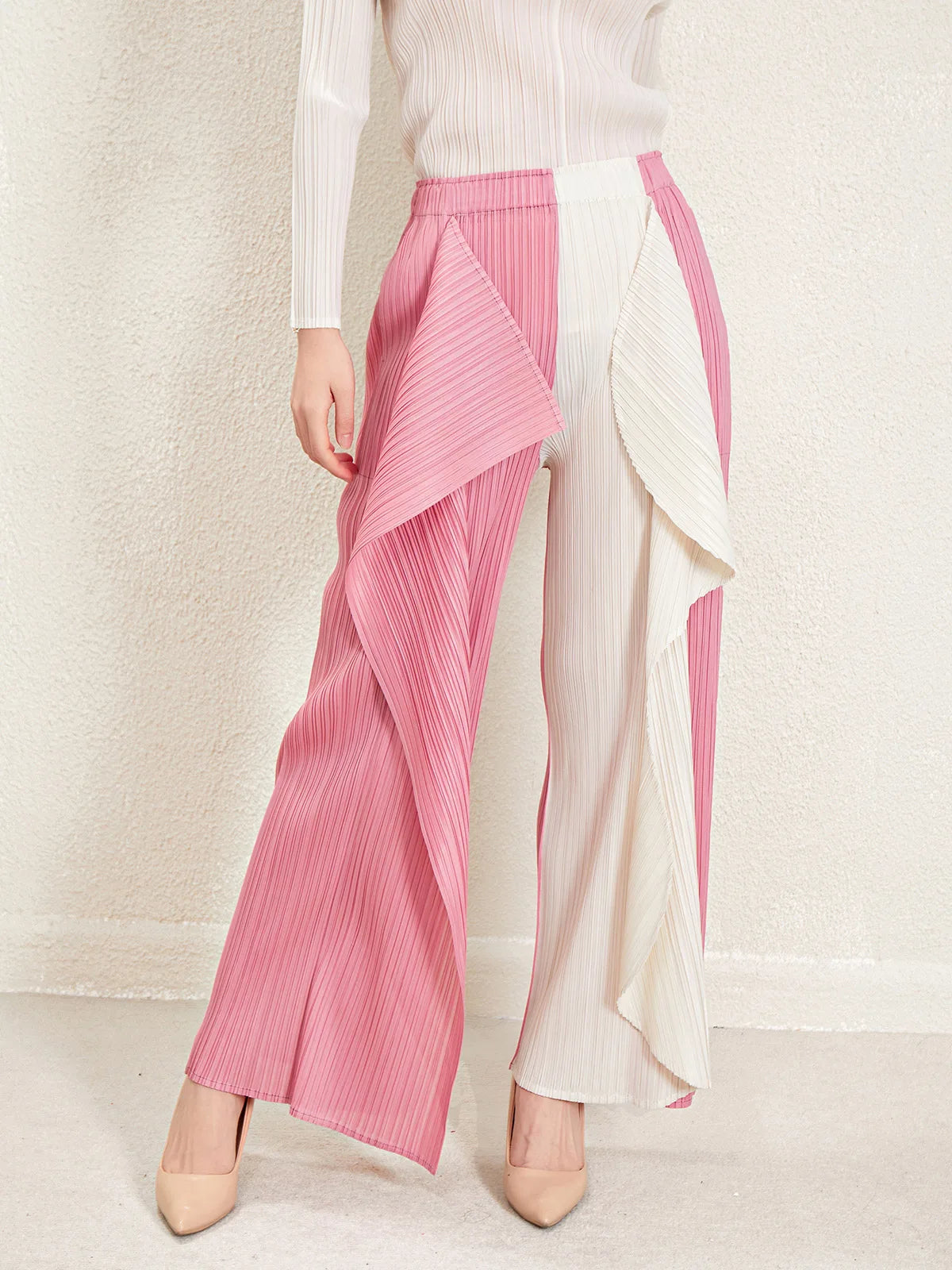 Women's Luxurious Pull-on Plissé Pleated Wide Leg Pant