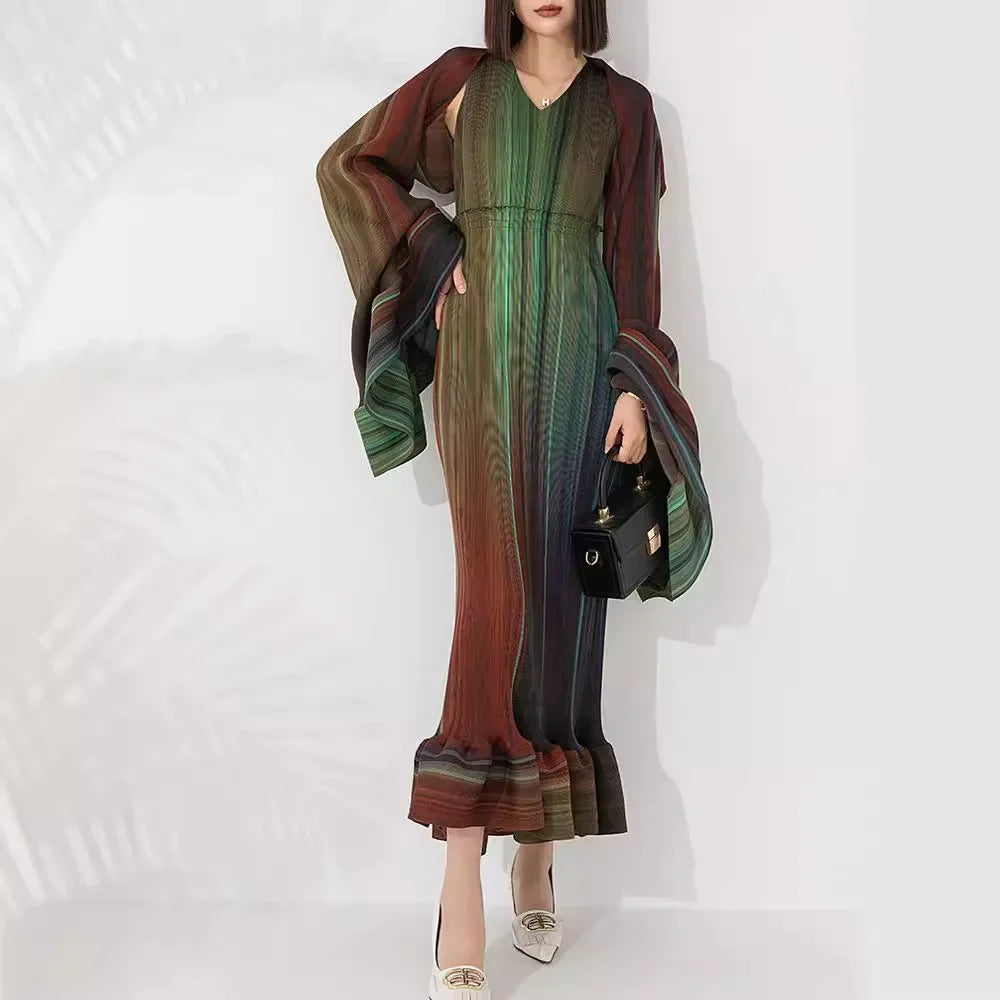 Women's Chic Pleated Sleeveless Midi Dress & Shawl Set