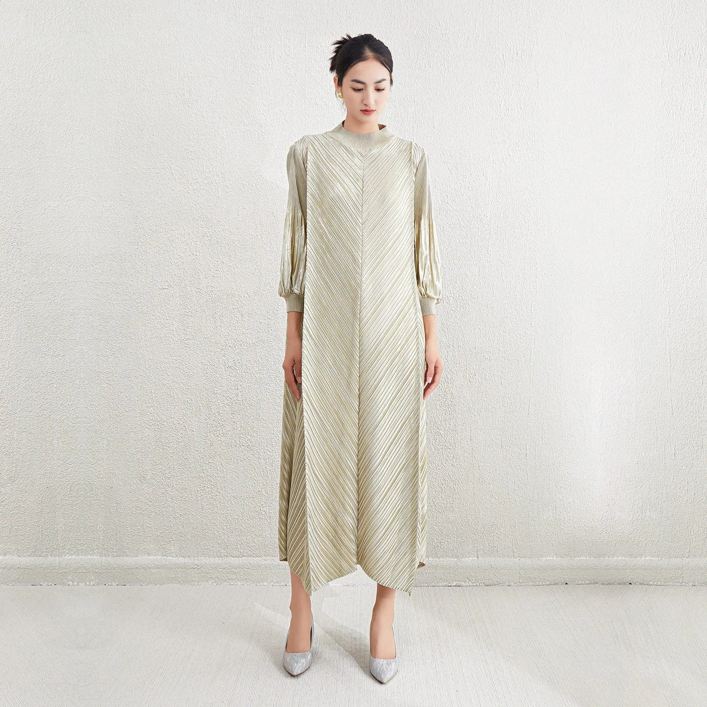 Luxe Pleated Bishop Sleeve Dress