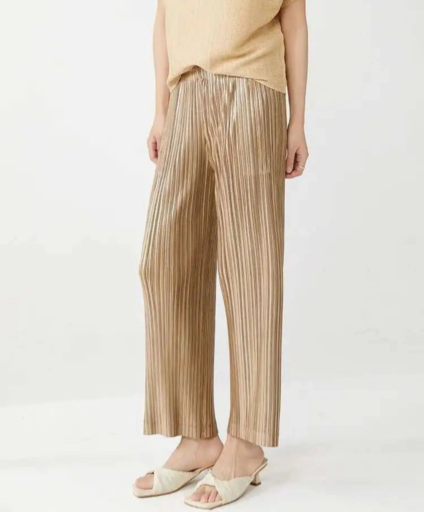 High-Waisted Plissé Trousers
