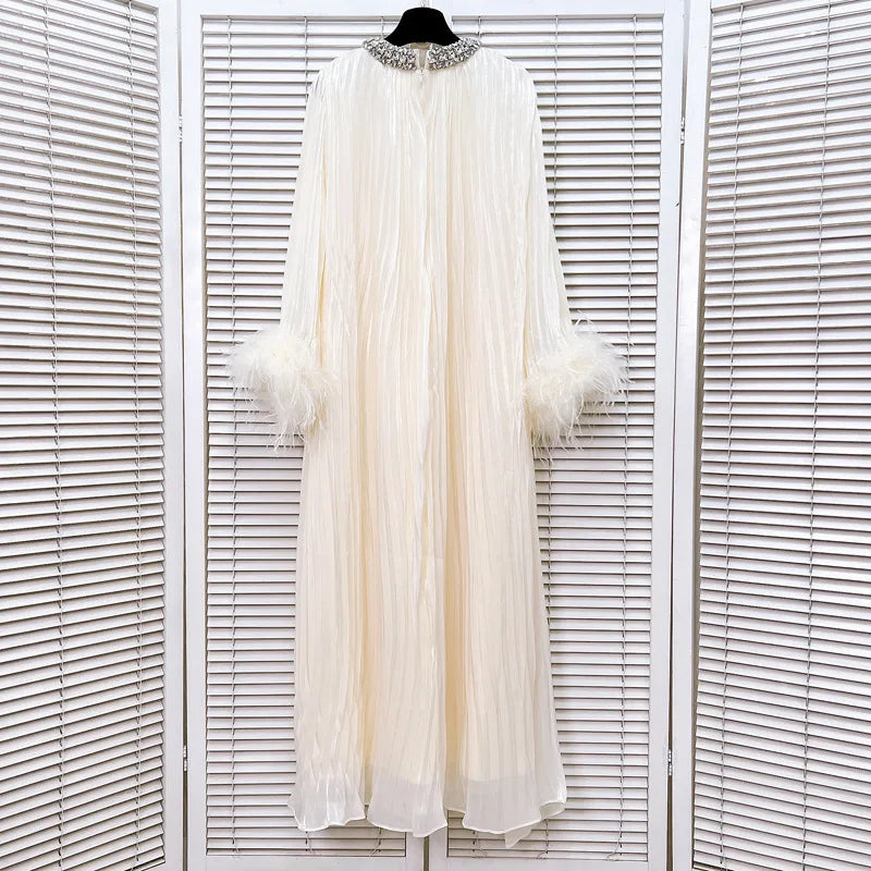 Luxe Pleated Feather Midi Dress