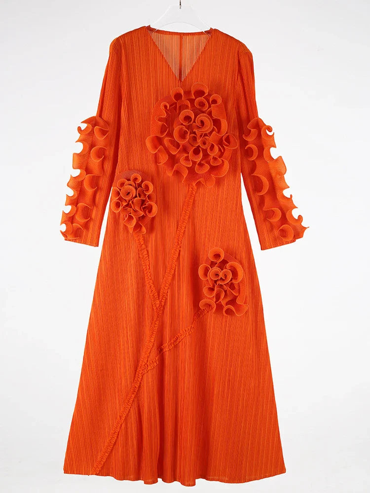 Pleated 3D Ruffle Floral Dress
