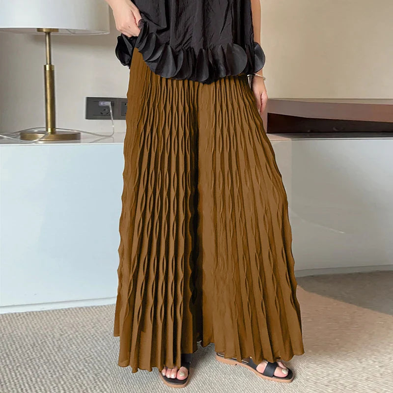 Pleated Chiffon Wide-Leg Trousers