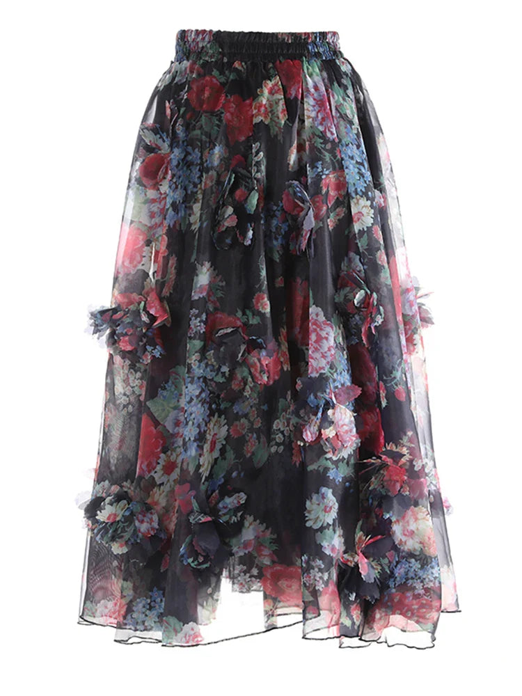 Floral Appliqué Pull-On Skirt
