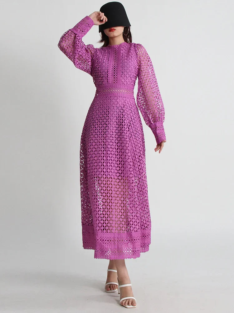 Luxury Lace Midi Dress - Long Balloon Sleeve
