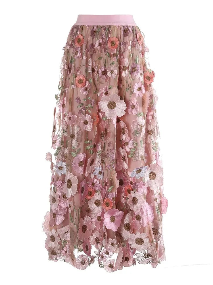 Luxury Floral Stretchy-Waist Skirt