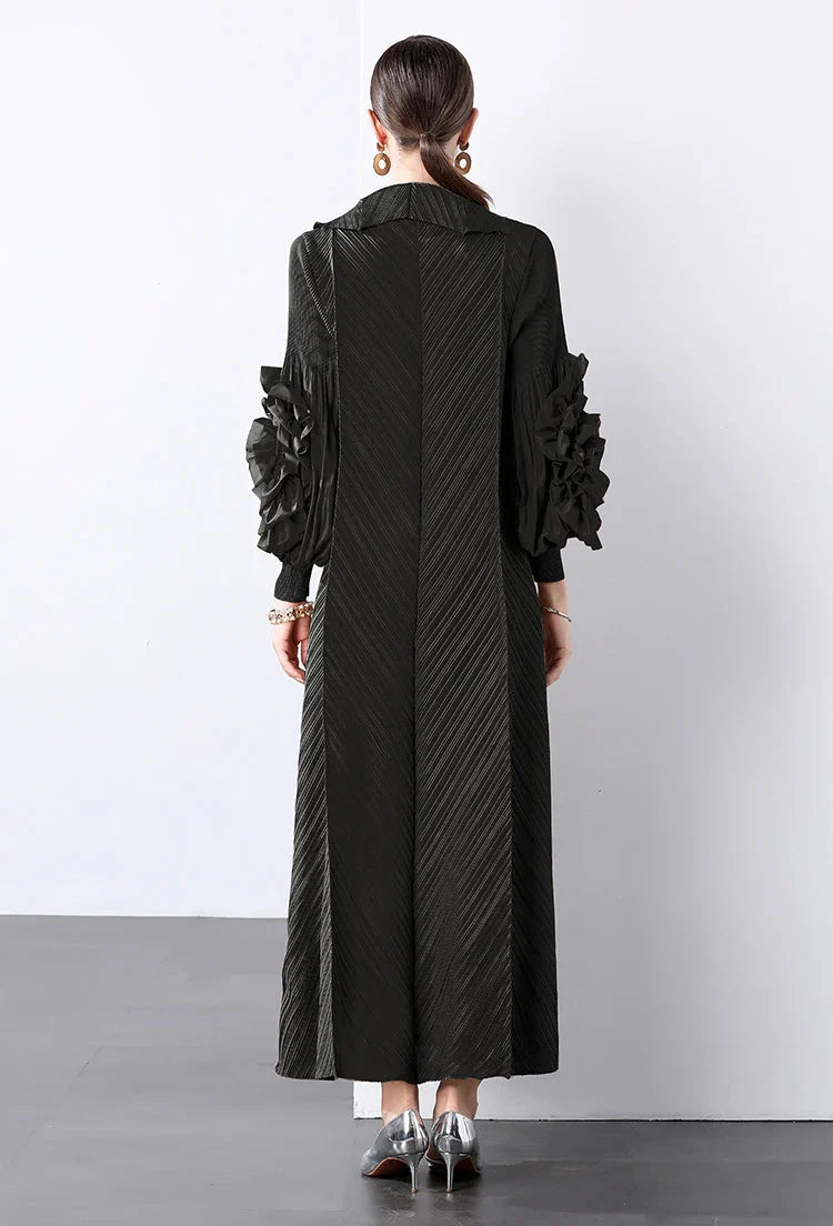 Plissé Pleated Long Sleeve Dress