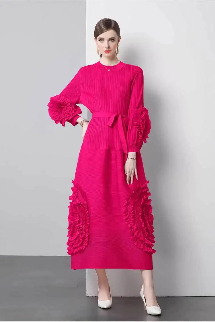 Plisse Floral Bubble Sleeve Dress