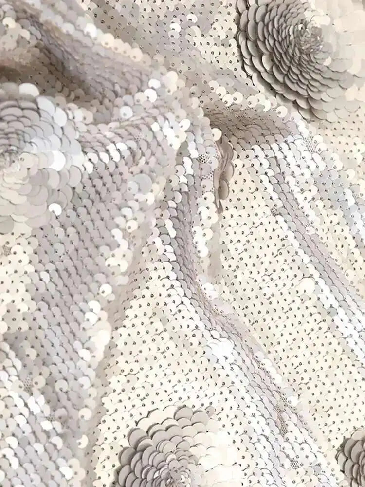 Luxury Silver Sequin Midi Skirt