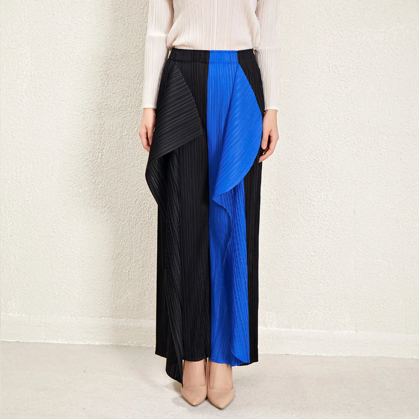 Women's Luxurious Pull-on Plissé Pleated Wide Leg Pant
