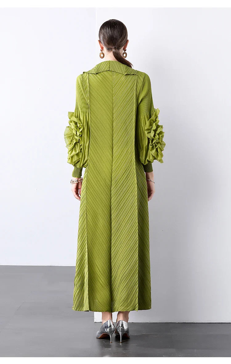 Plissé Pleated Long Sleeve Dress