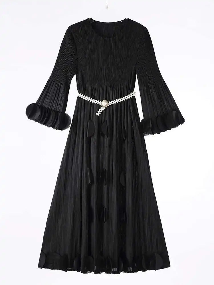 Premium Plissé 3/4 Sleeve Midi Dress