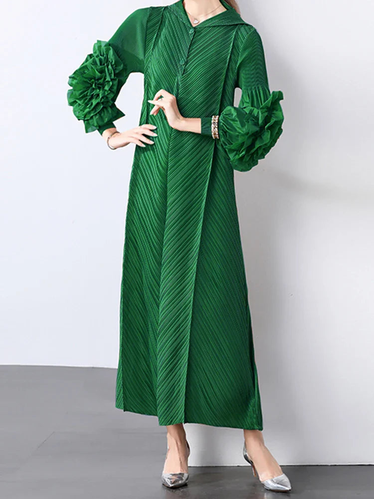 Plissé Pleated Long Sleeve Dress