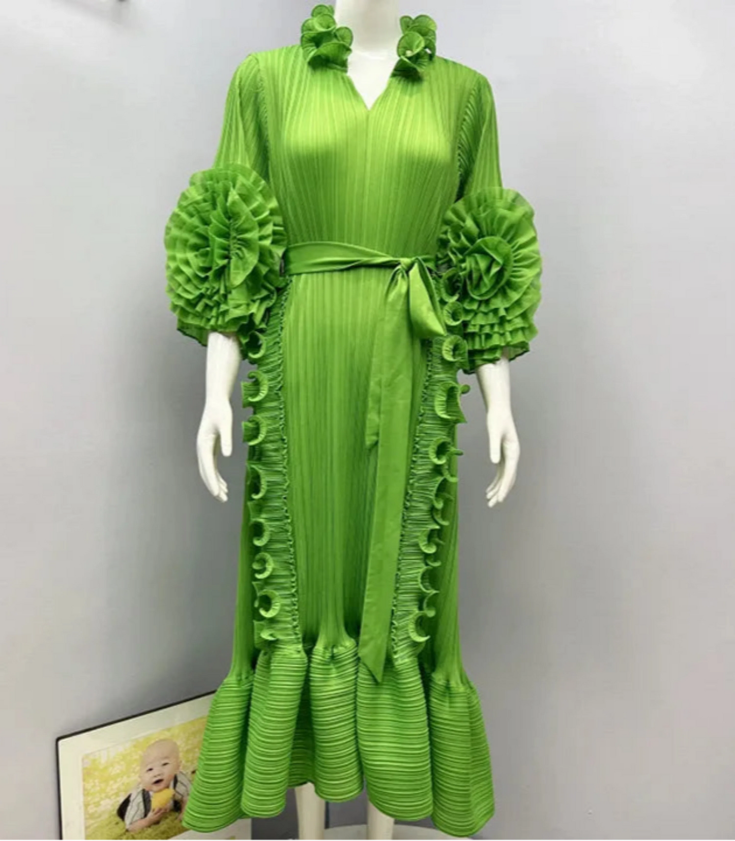 Pleated Ruffled Collar Dress