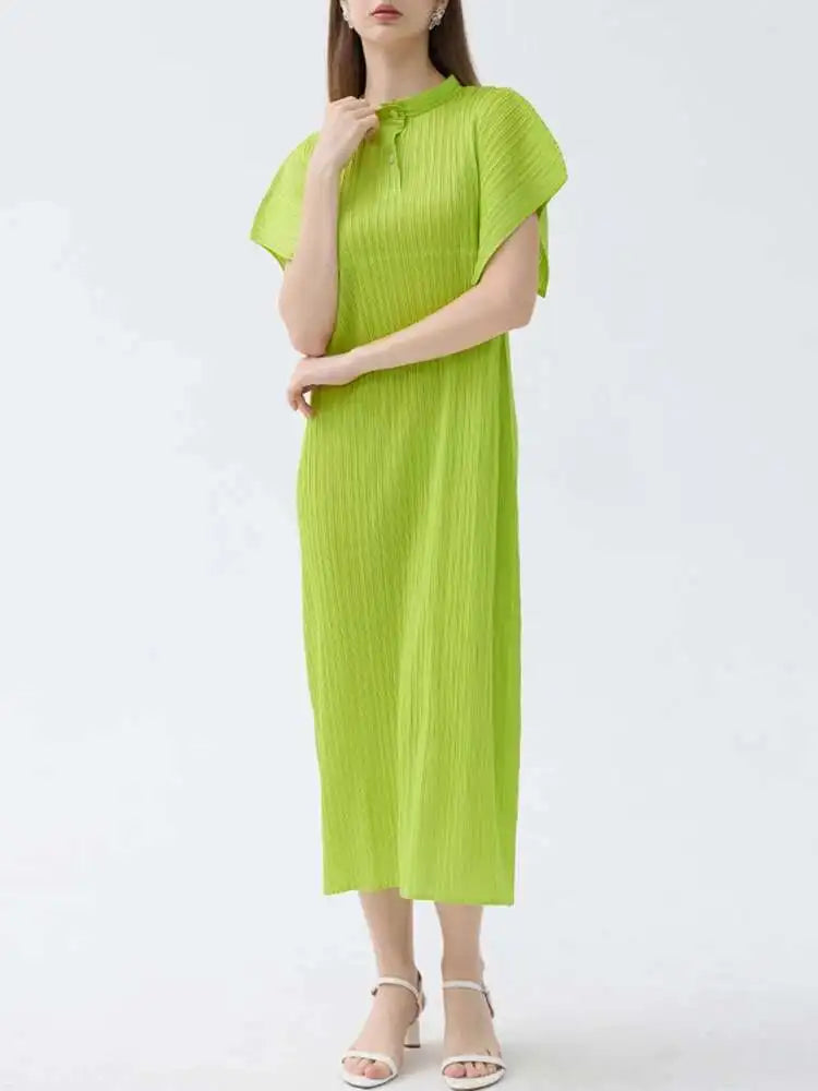 Truly Pleated Stand Collar Dress