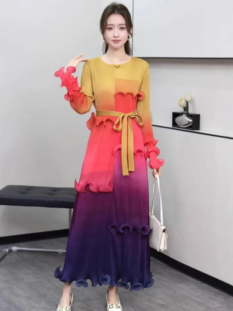 Vibrant Luxe Japanese Pleated Midi Dress