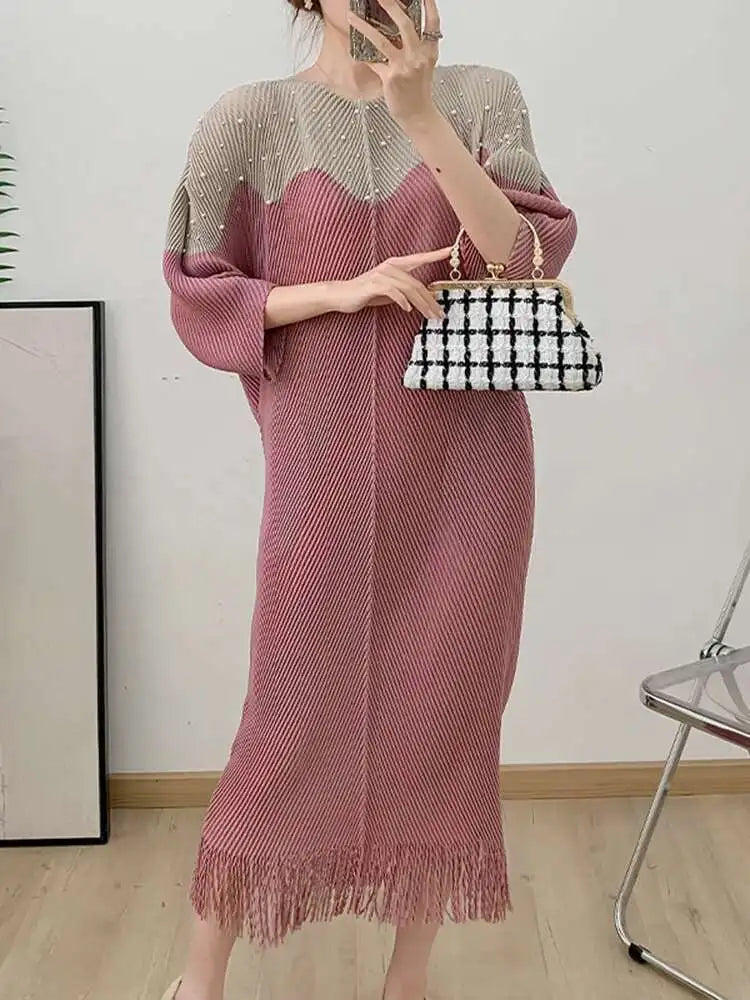 Luxury Plissé Dress with Tassel