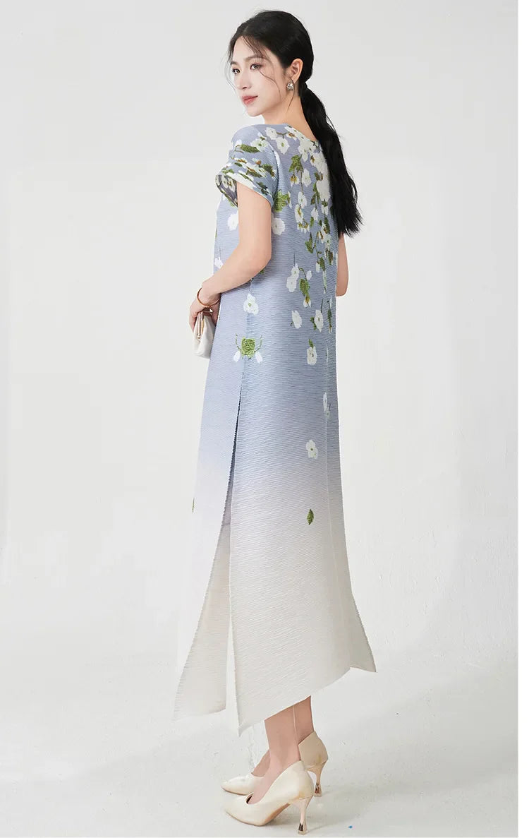 Luxury Floral Ombre Plisse Dress