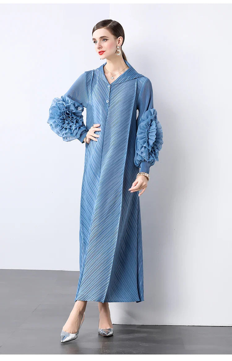 Plissé Pleated Long Sleeve Dress