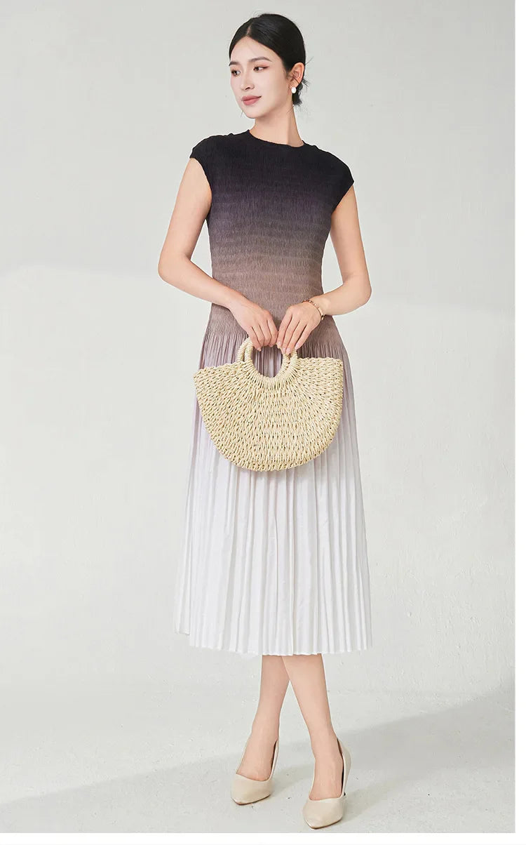 Designer Ombre Pleated Midi Dress
