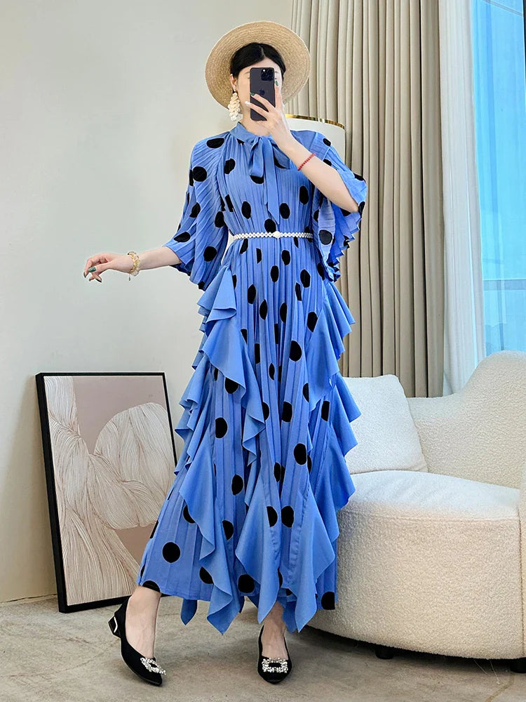 Luxury Ruffle Pleated Midi Dress