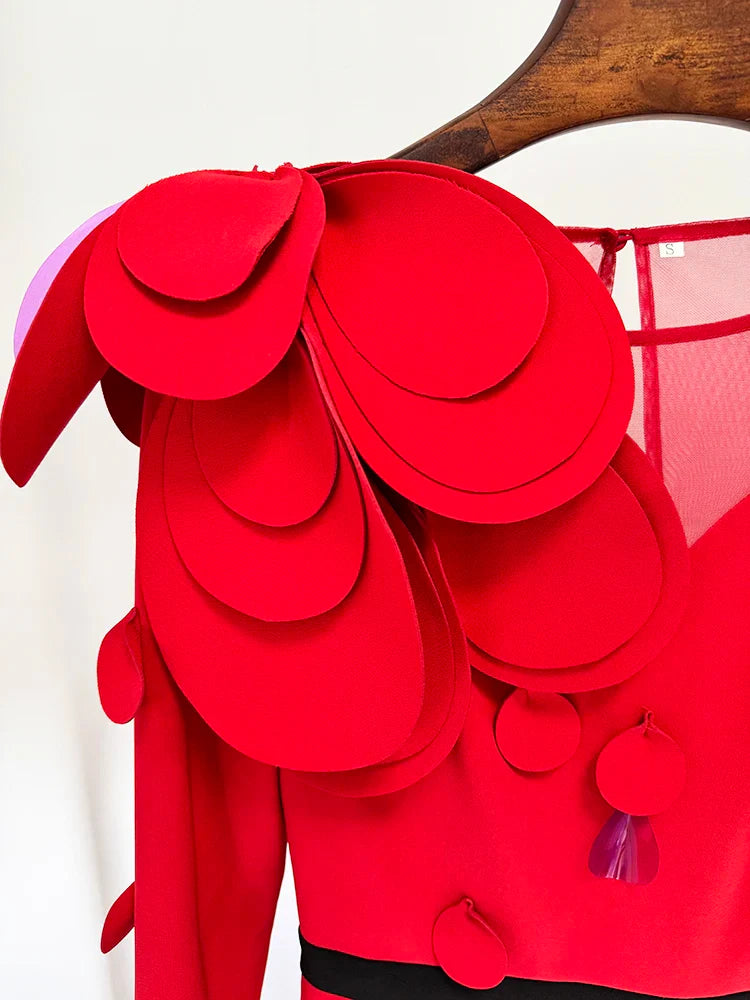 Couture Ruffled Rosette Maxi Dress