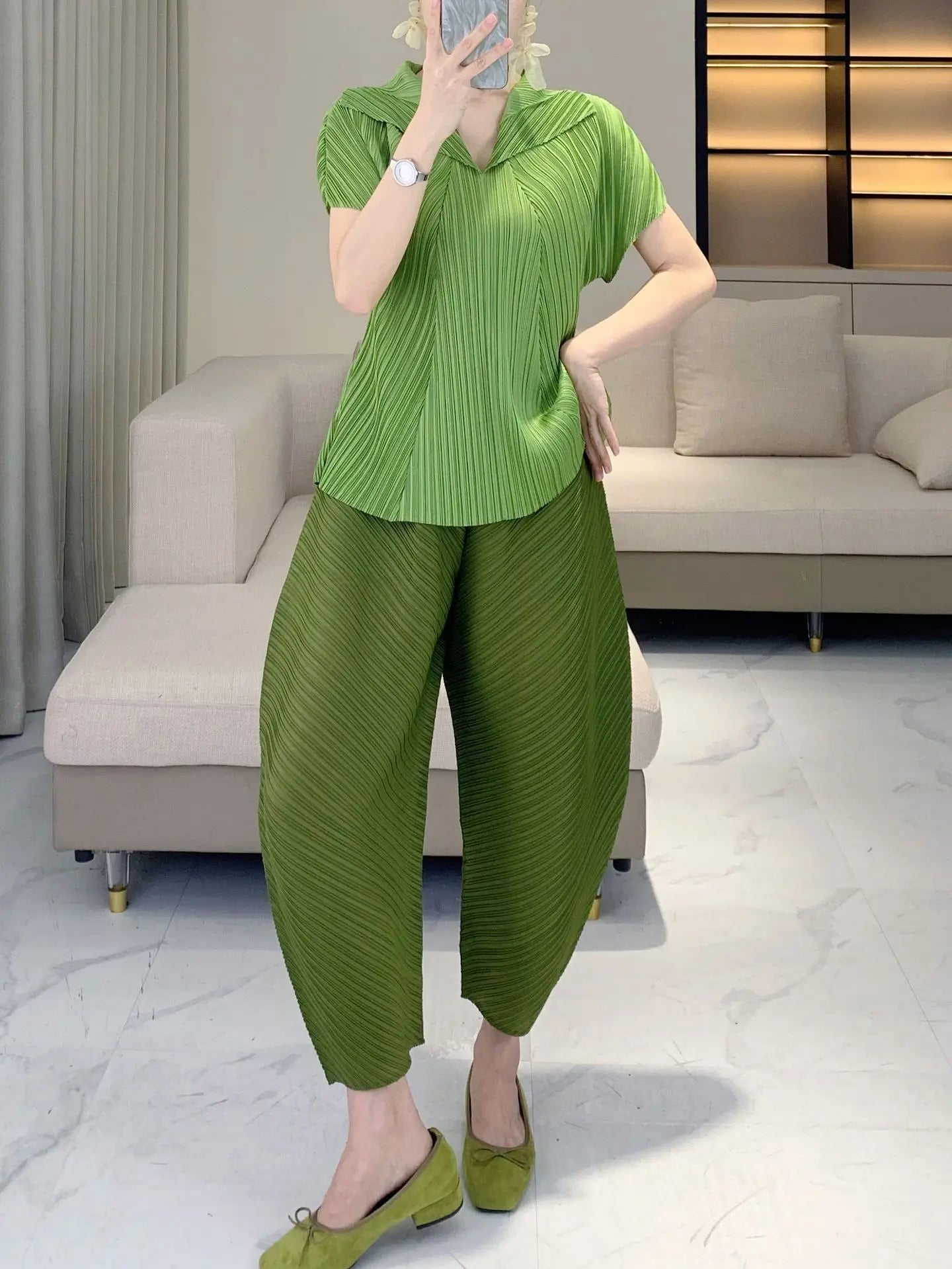 Plissé Pleated Palazzo Pants