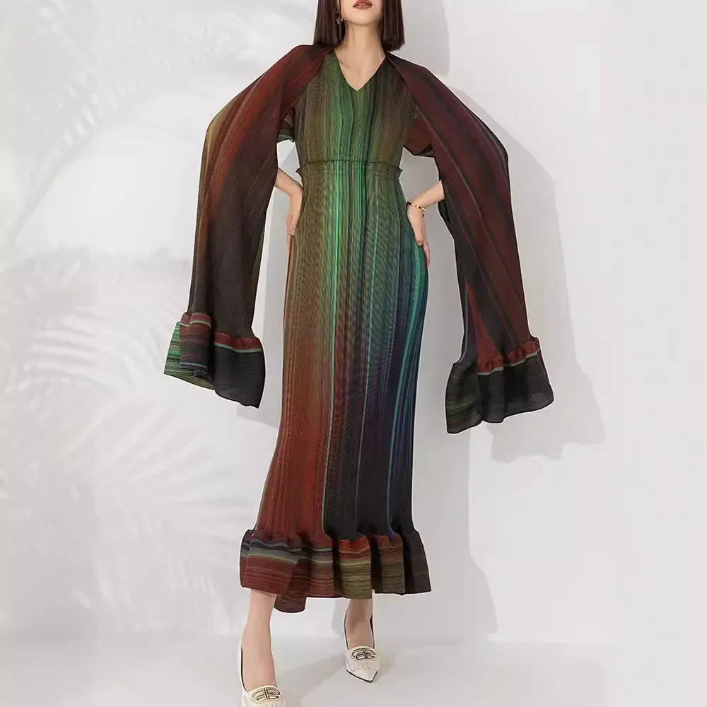 Women's Chic Pleated Sleeveless Midi Dress & Shawl Set