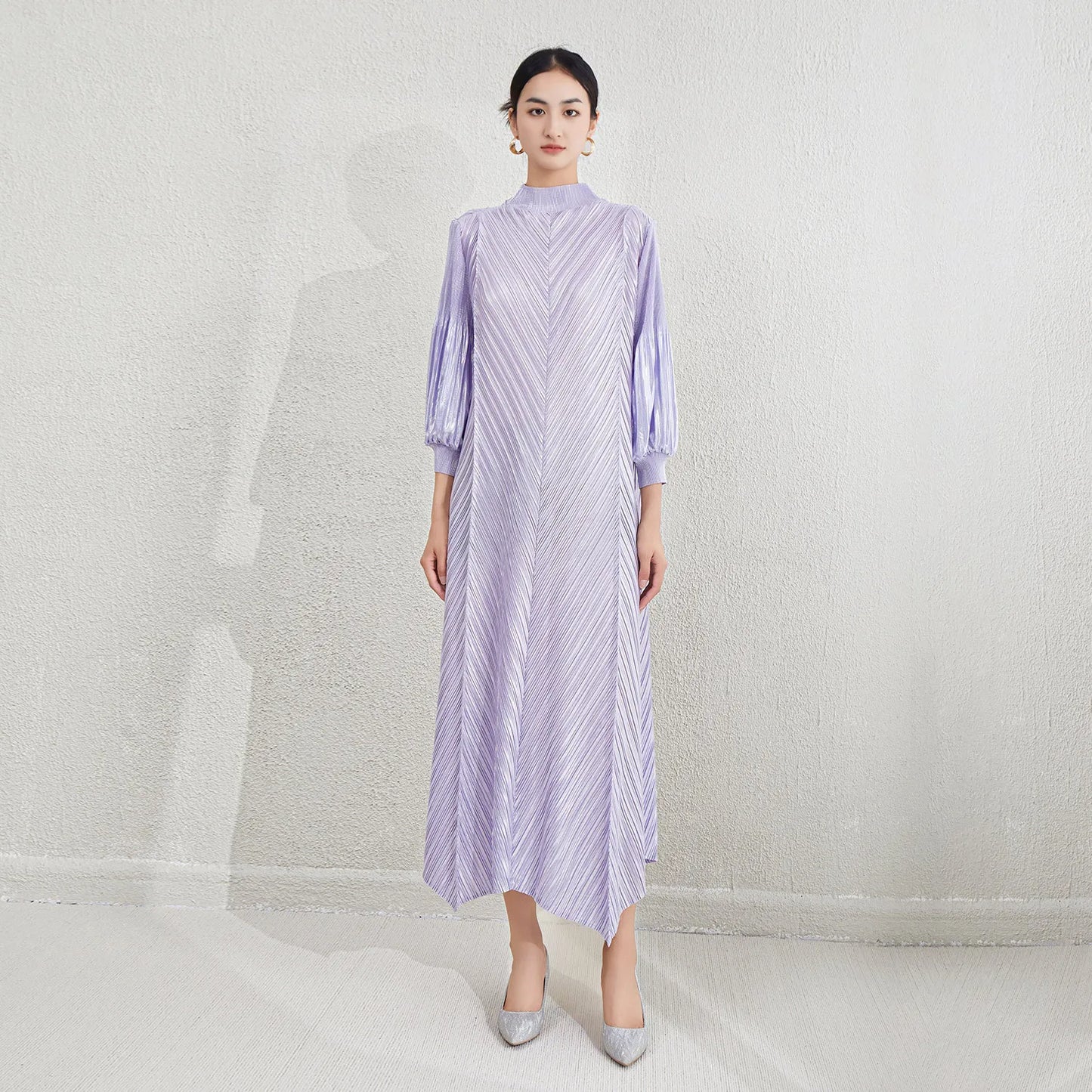 Luxe Pleated Bishop Sleeve Dress