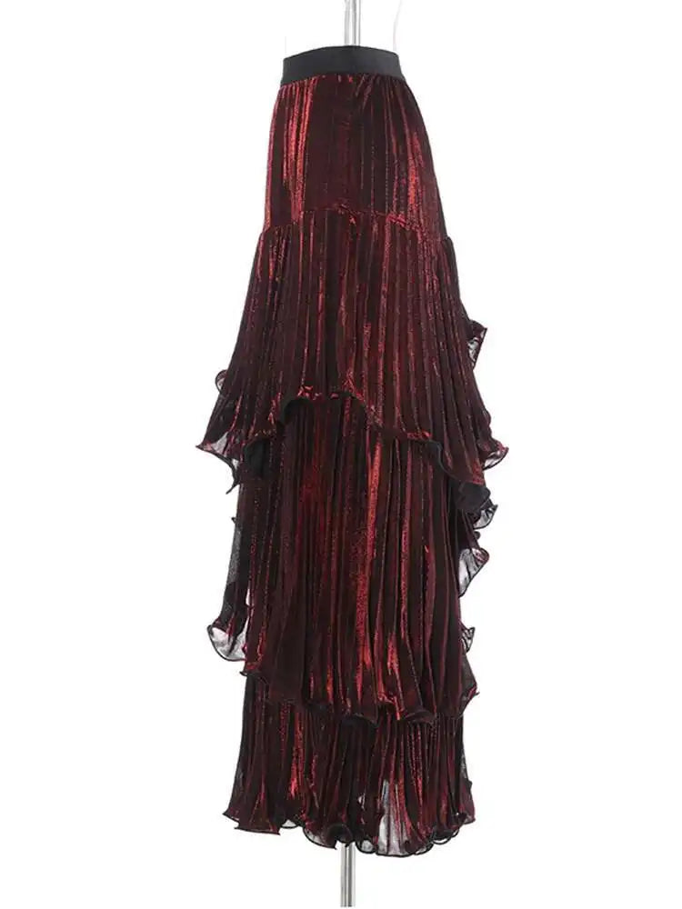 Metallic Tiered Midi Skirt