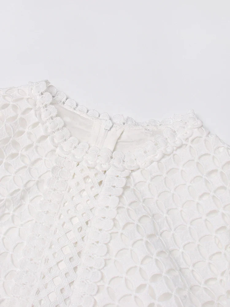 Luxury Lace Midi Dress - Long Balloon Sleeve