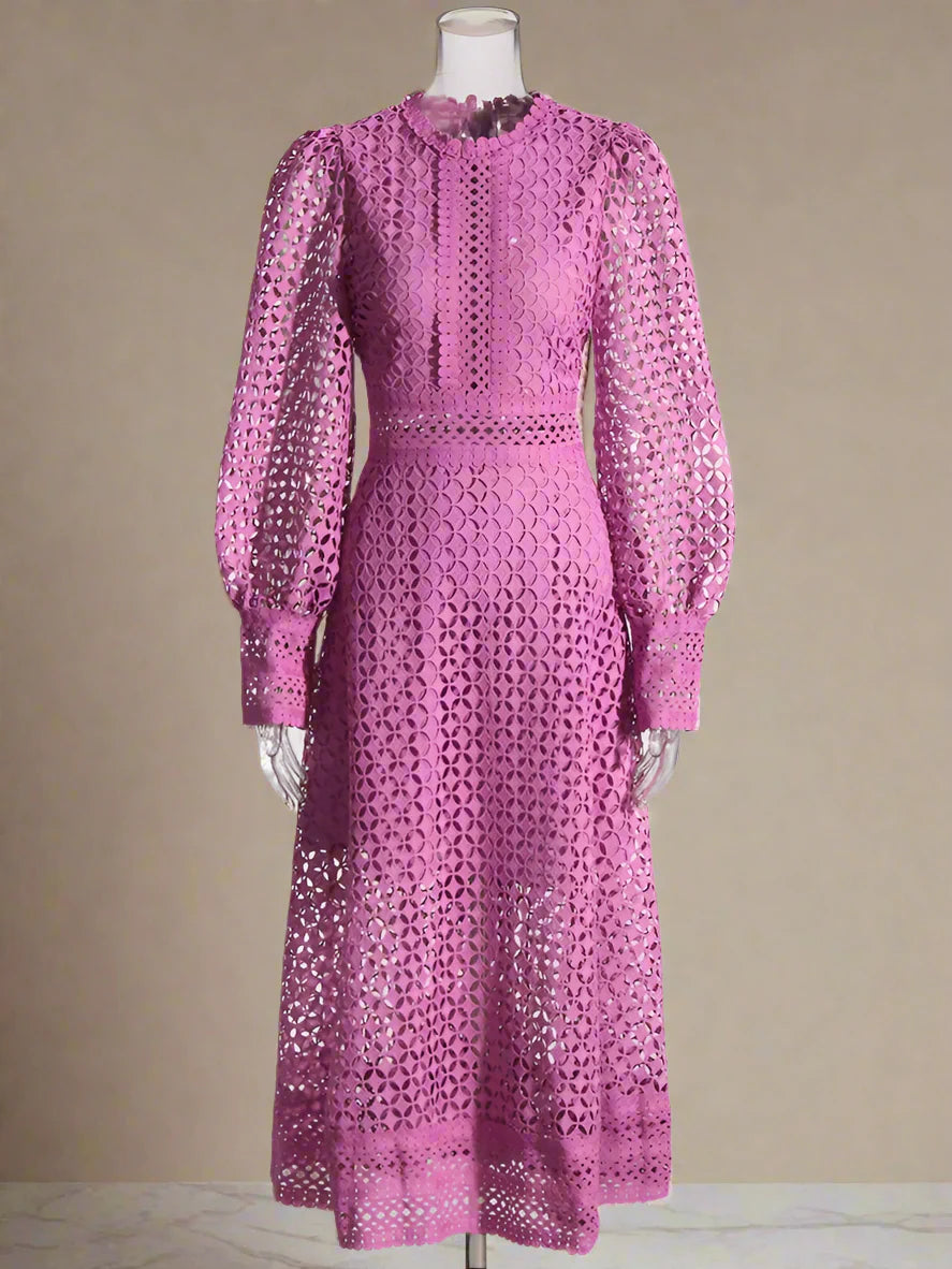 Luxury Lace Midi Dress - Long Balloon Sleeve