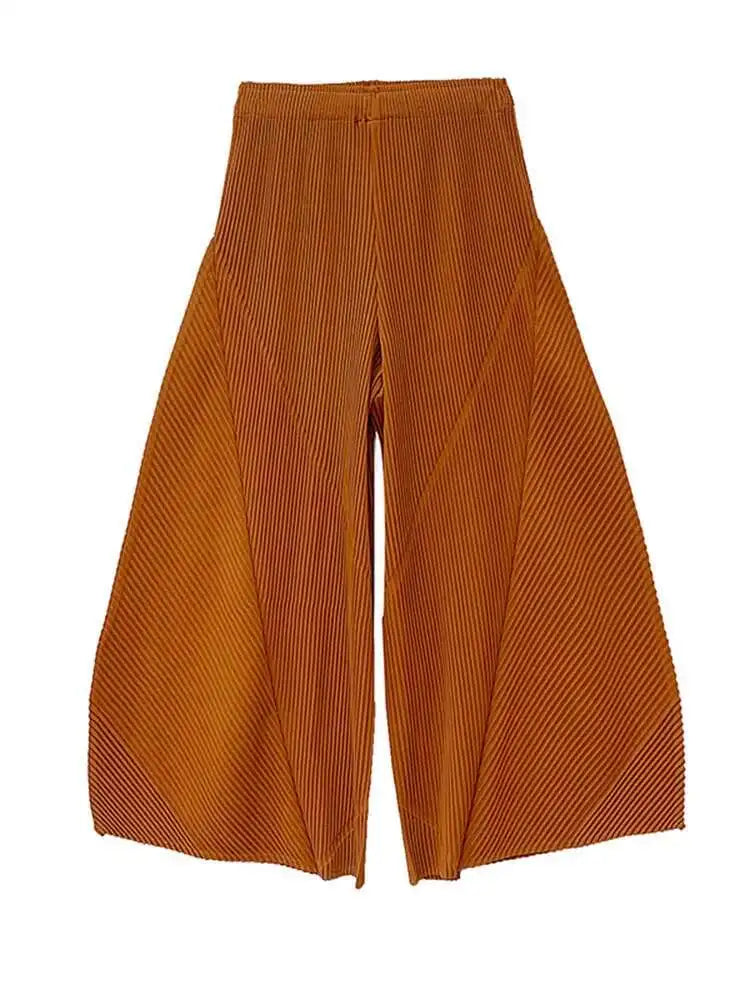 Plissé Pleated Wide-Leg Trousers