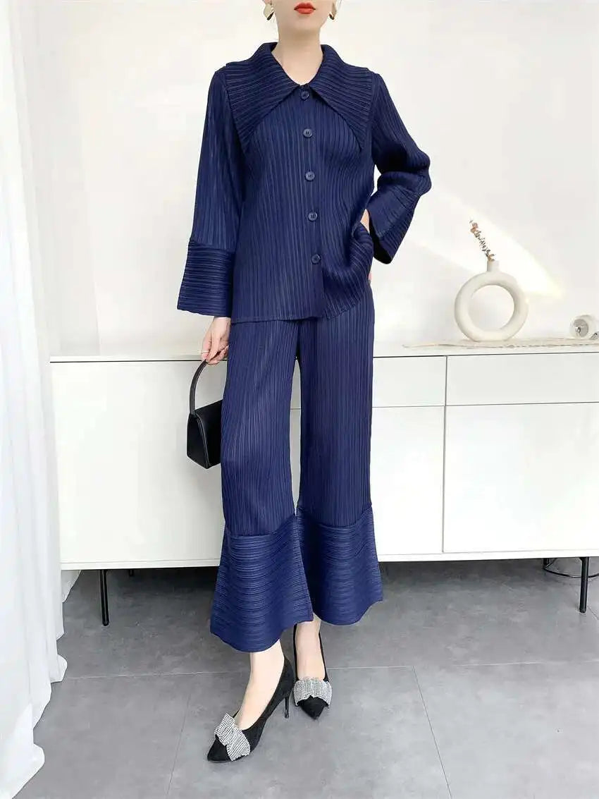 Elegant Plissé Pocket Wide Leg Pant