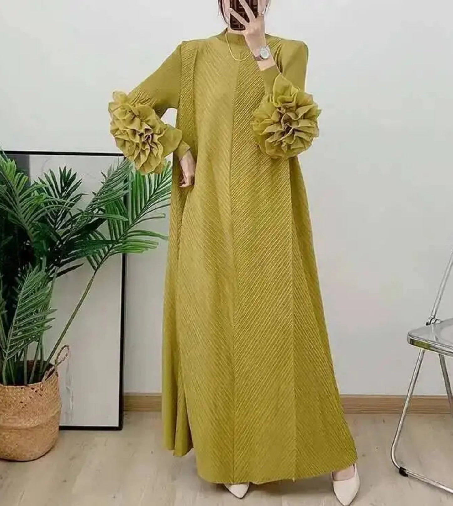 Truly Pleated Ruffle Sleeve Dress