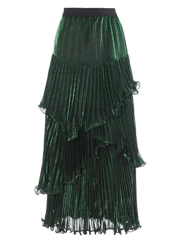 Metallic Tiered Midi Skirt