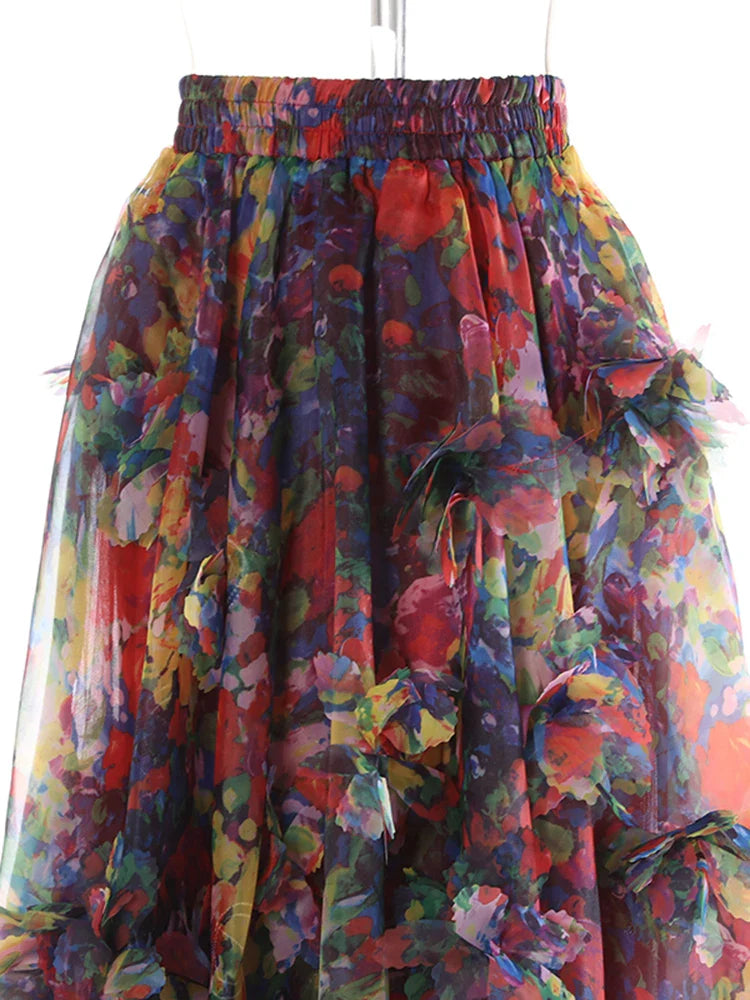 Floral Appliqué Pull-On Skirt