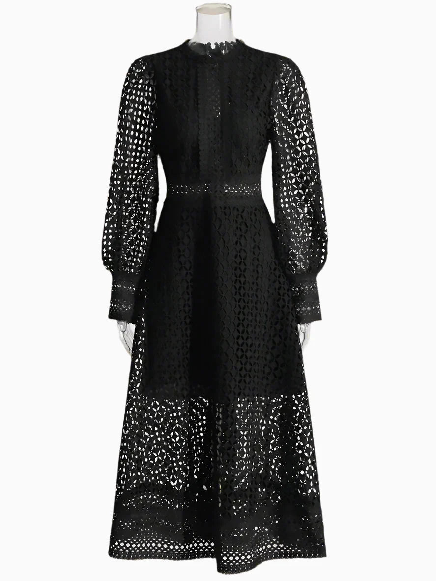 Luxury Lace Midi Dress - Long Balloon Sleeve