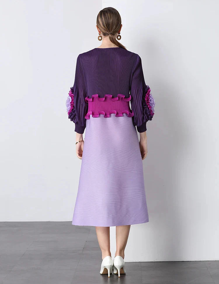 Ruffle Sleeve Plisse Dress