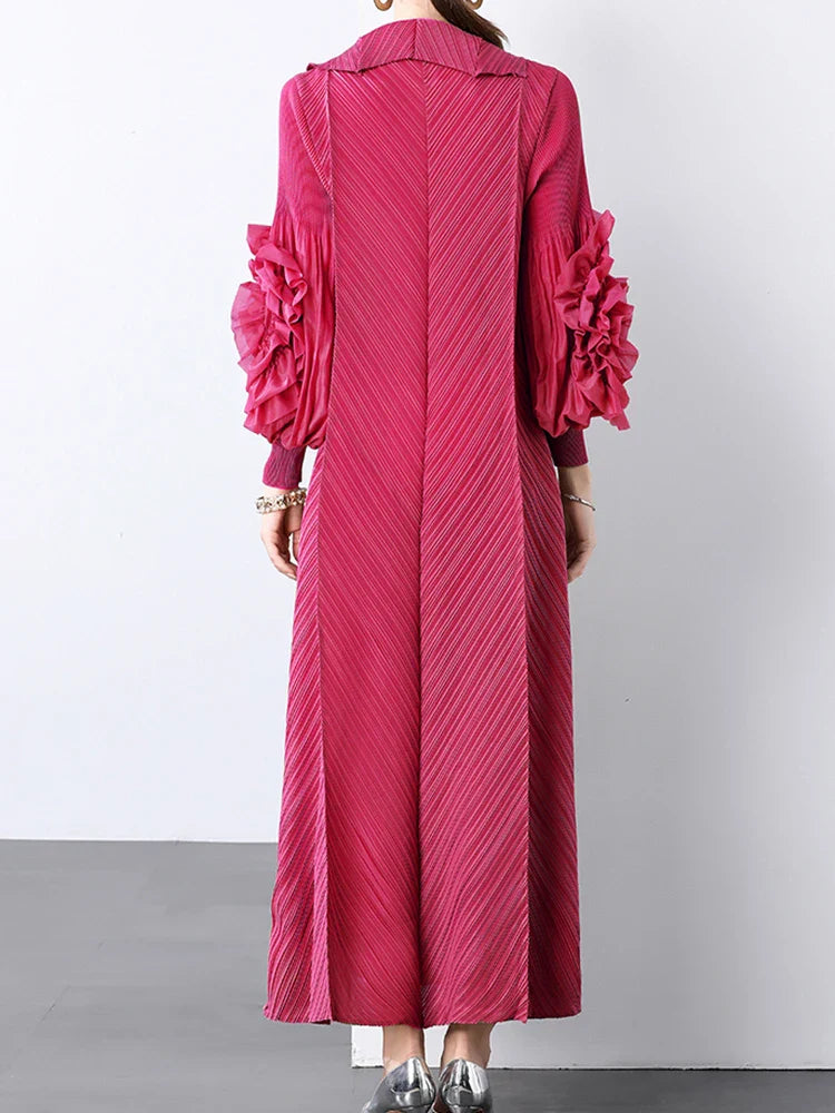 Plissé Pleated Long Sleeve Dress