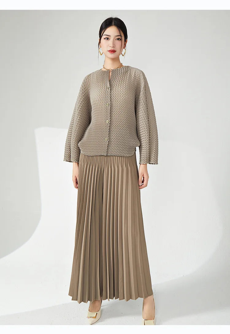 Luxe High-Waisted Plissé Pleated Trousers